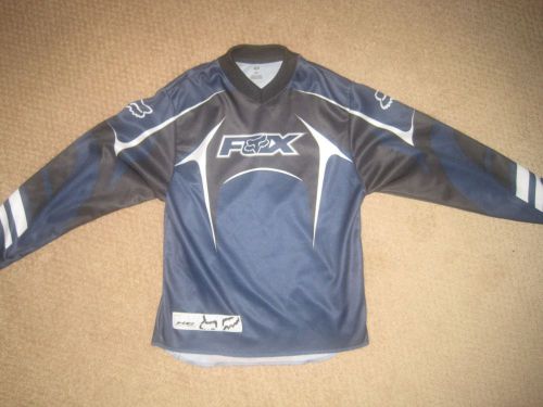 Fox racing boys blue/black long sleeve lightweight motocross shirt sz km (med)