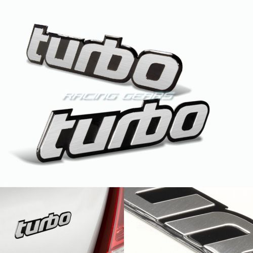 2x universal turbo black border brush silver aluminum emblem badge sticker decal