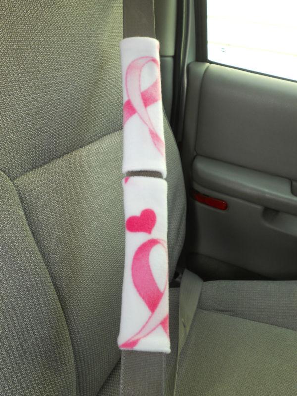 Handmade pink ribbon (breast cancer awareness) fleece seat belt strap covers