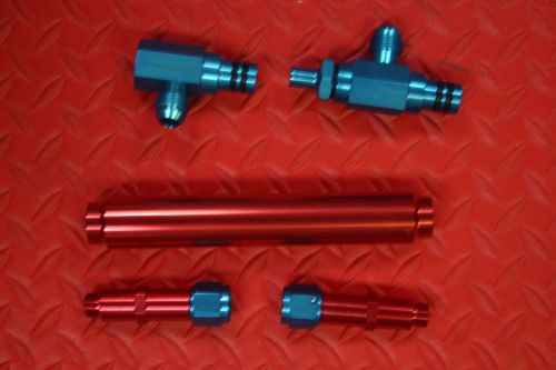 Billet aluminum red &amp; blue anodized fuel log new for barry grant, procomp, 9/16