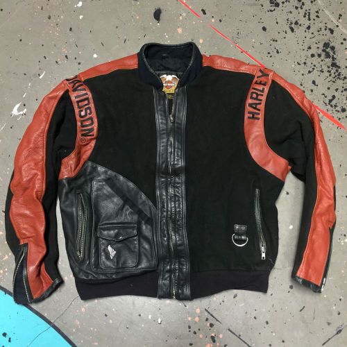 Vintage harley davidson leather bomber motorcycle jacket sz l