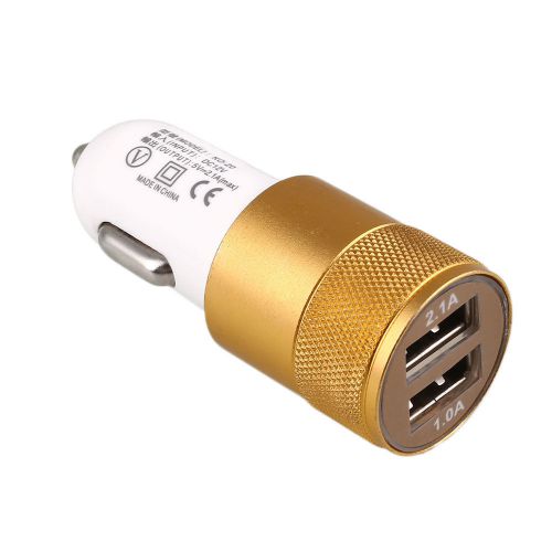 Dual usb port car cigarette lighter socket charger metal adapter plug 2.1a gold