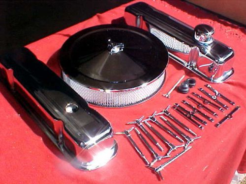 Chrome pontiac 455/etc valve cover &amp; air cleaner dress up kit,rat rod,y-bolts