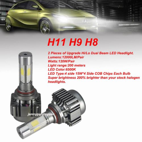 120w 12000lm all in one 4-sides led headlight kit h11 h9 h8 low beam 6000k white