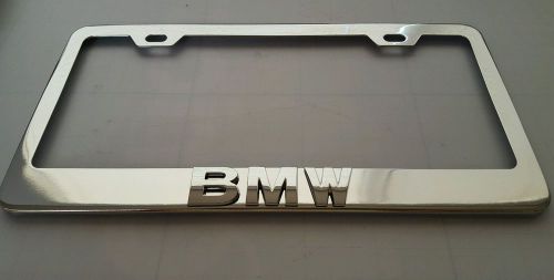 Bmw chrome metal license plate frame with matching caps