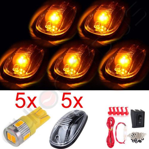 5x clear lens amber led cab roof running marker light lamp w/ wiring kit truck