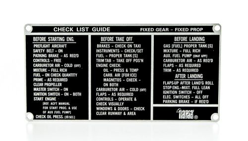 Checklist- on aluminum stock, single engine fixed gear &amp; prop. aircraft ckl-0103