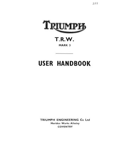 Triumph owners manual book model trw mark 3 500cc