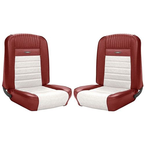 1965-1966 mustang coupe tmi upholstery full set front buckets dark red w/ white