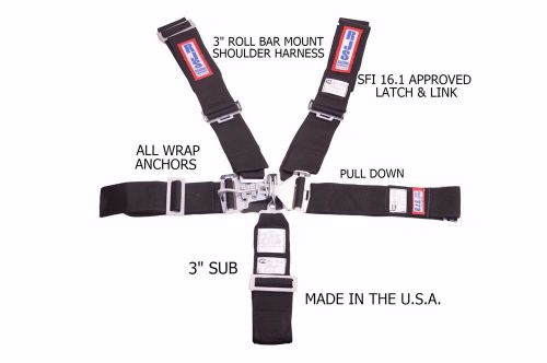 Rjs  sfi 16.1 5pt latch &amp; link wrap harness belt roll bar mount black 1128801