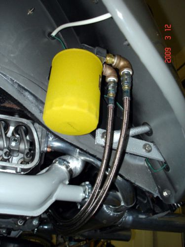 Vw empi air cooled engine under the fender remote mount oil filter bracket