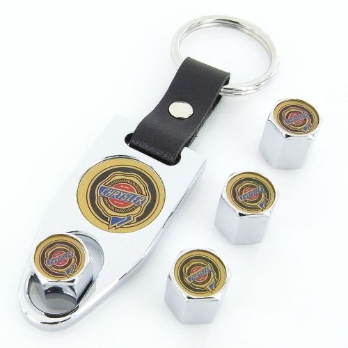 Chrysler full color shield logo chrome tire valve caps + wrench key chain