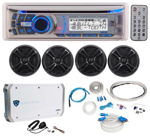 Dual amb600w marine cd stereo+(4) rockville 8&#034; boat speakers+4-ch amp+amp kit