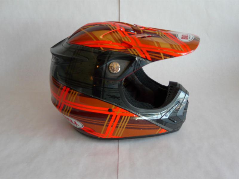 Bell moto 8 motocross dirt orange plaid mx helmet size medium snell m2005 dot