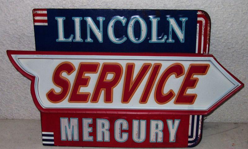 Embossed lincoln mercury service arrow tin sign