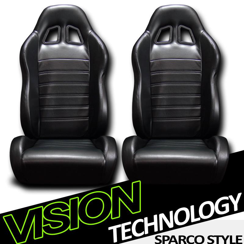 2x version-2 jdm black pvc leather reclinable racing bucket seats+sliders new 18