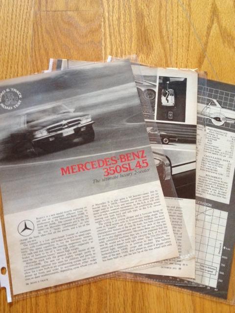 Mercedes benz 350sl / 450 sl original 1971 road and track test report /article