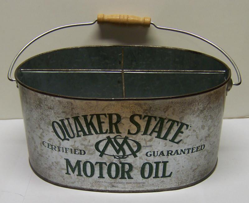 Quaker state motor oil galvanized 4 compartment conatiner w/ bail vintage style