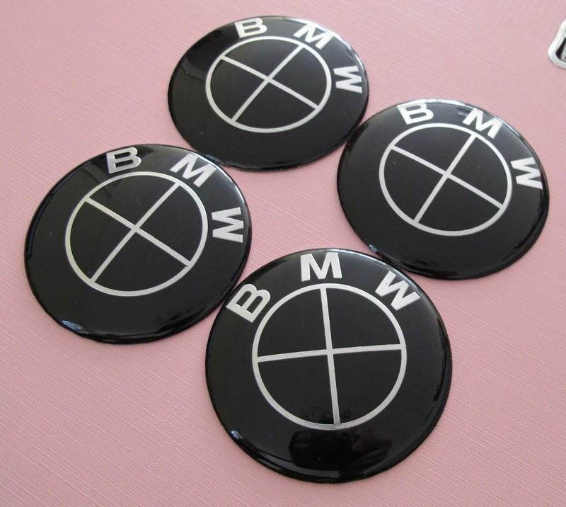 4 pcs x 65mm bmw car wheel center caps metal curve trims sticker badge all black