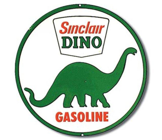 Vintage style ** sinclair dino gasoline ** 11 3/4" rusty round sign
