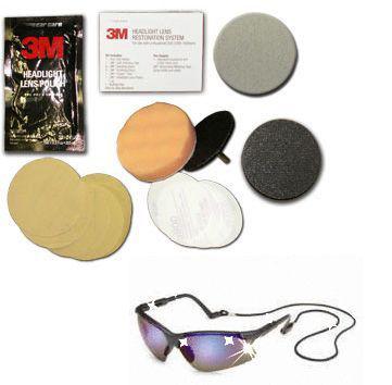 3m 39008 headlight lens restoration kit + scorpion clear mirror  safety glasses 