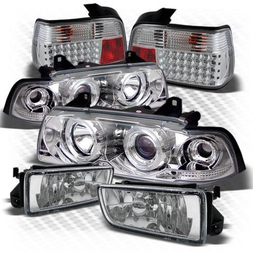 92-98 e36 3-series 4dr pro headlights + led perform tail lights + fog lights set