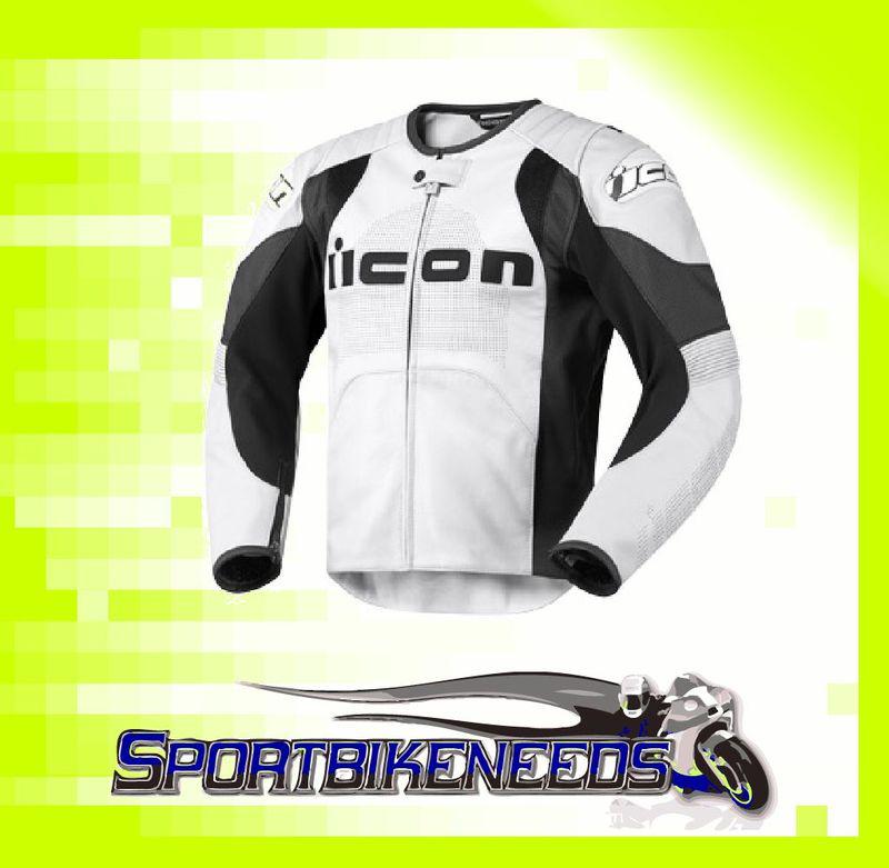 Icon overlord prime leather jacket white black small s