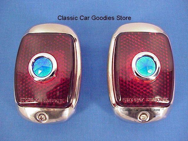 1953 chevy truck tail lights (2) stainless. glass. blue dots!
