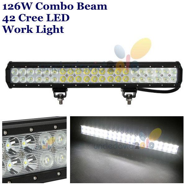 20" 126w cree led work light bar combo beam fog driving lamp offroad 4wd utb atv