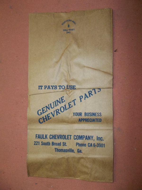 Parts department bag from faulk chevrolet (former gm dealer) in thomasville, ga