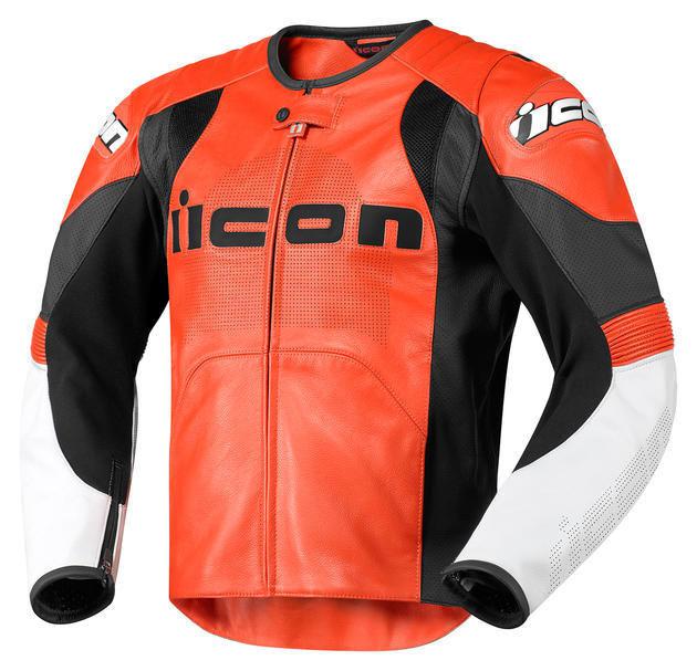 Icon overlord prime leather motorcycle jacket orange md/medium