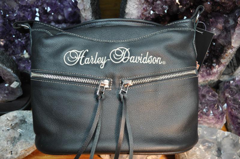 Harley-davidson embroidered script purse, large 8" x 10" with 5" basemade in usa