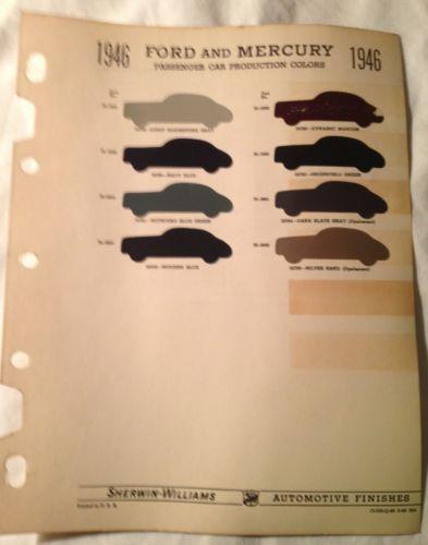 1946 ford & mercury passenger car sherwin -williams paint color chip chart~car