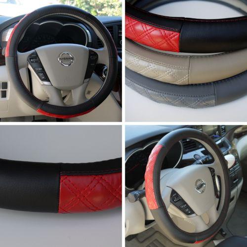 14"-15" 38cm chevrolet 57009 leather suv truck steering wheel cover black+red m