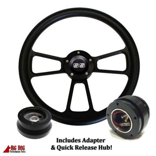 1969 - 94 chevy ss black steering wheel kit, includes matching quick release hub