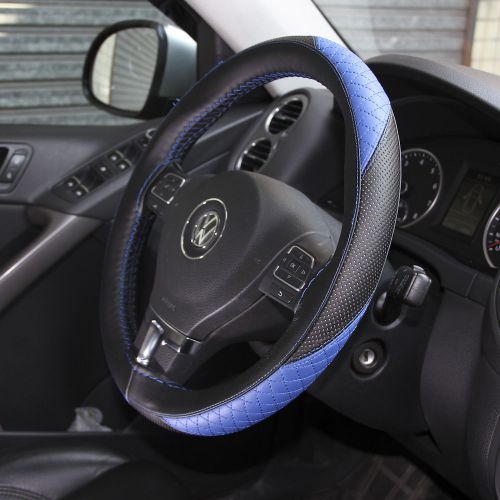 Black steering wheel diy pvc leather wrap cover blue pattern medium 4712_03