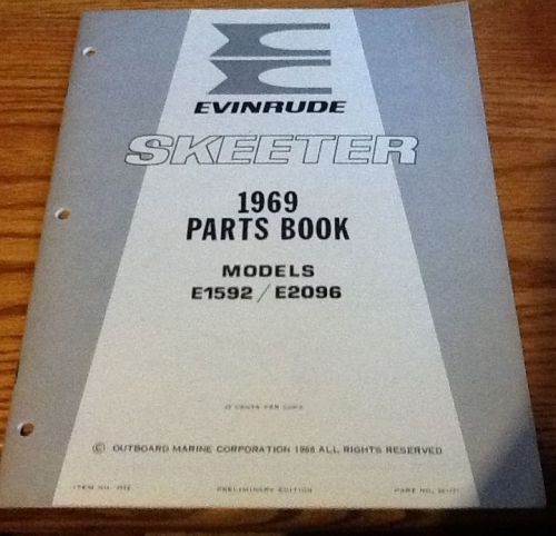1969 evinrude skeeter e1592/2096 snowmobile parts catalog book