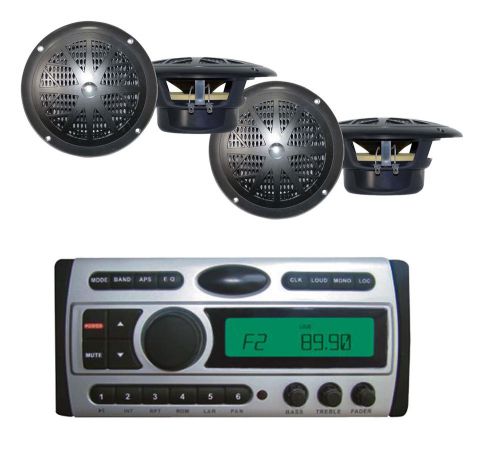 Marine pyle am/fm/cd/dvd/mp3 radio receiver w/ 4x 4&#034; black marine speakers