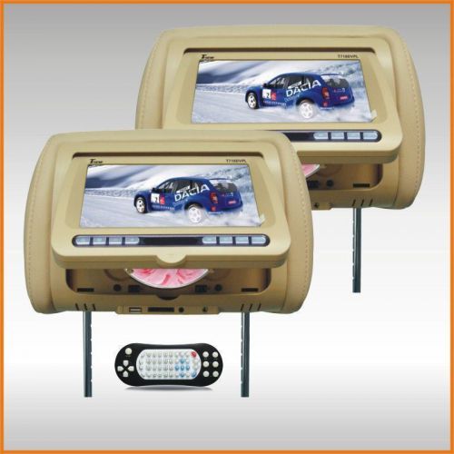 Tview t719dvpl tan 7&#034; car video headrest monitor + dual dvd / usb / sd player