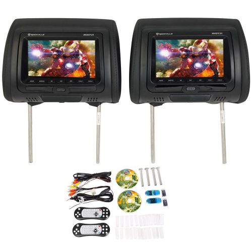Rockville rvd721-bk 7” black dual dvd/usb/hdmi/sd car headrest monitors + games