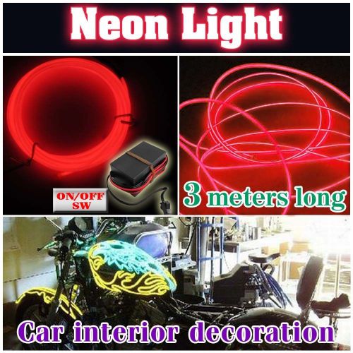 Flexible neon light glow el wire rope car party strip + driver 3m 12v tube red