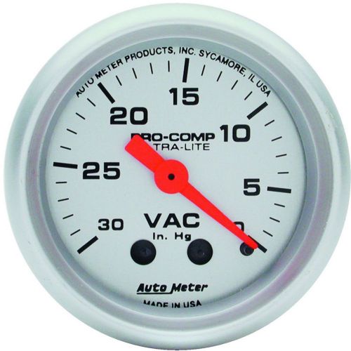 Autometer ultra-lite mechanical vacuum gauge 2 1/16&#034; dia silver face 4384