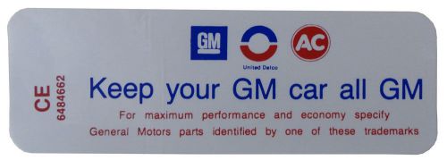 1969 1970 oldsmobile &#034;keep your gm car all gm&#034; air cleaner decal action line 6