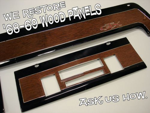 68 69 gtx woodgrain dash radio bezel restoration nos