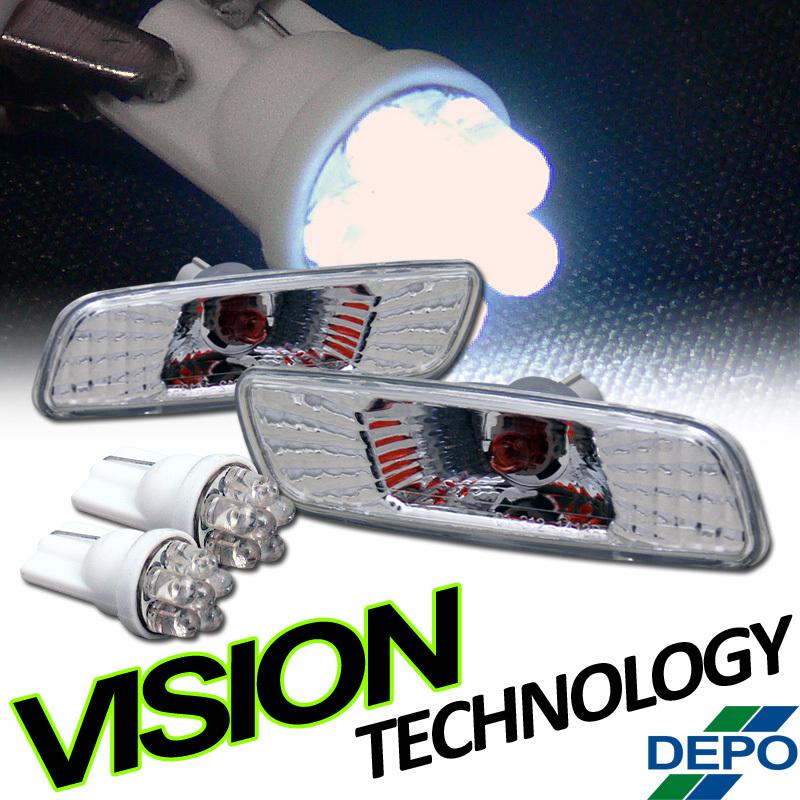 Depo 01-03 prius 04-06 xa clear bumper lamps side marker lights+wedge led bulbs