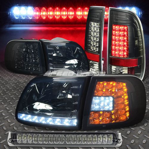 Smoked housing headlight+led signal+rear tail+3rd brake lamp for 97-03 ford f150
