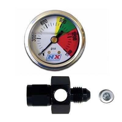 Nitrous express n20 flo-thru pressure gauge 4an w manifold adapter 0-1500 psi