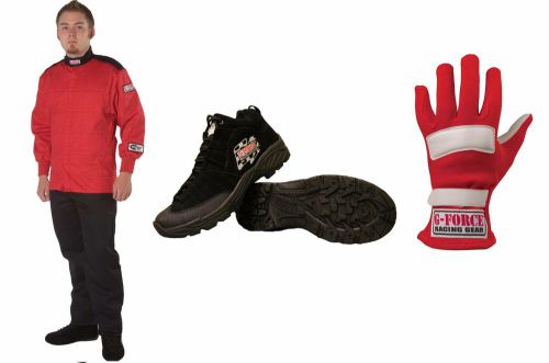 G force racing novice race kit includes:1lyr race suit,shoes &amp; gloves red/black