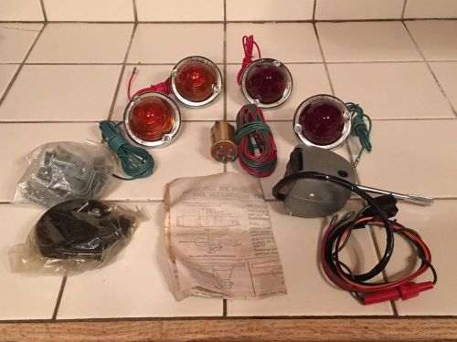 Full set pathfinder turn signals light lamp 2 red 2 amber glass w switch car old