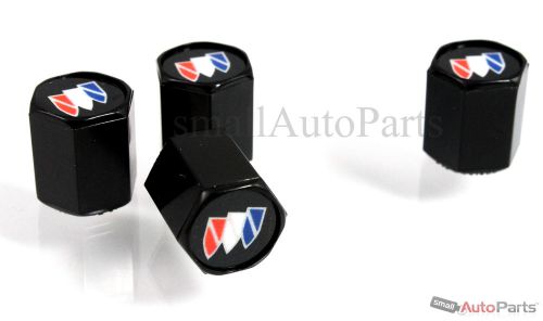 (4) buick logo black abs tire/wheel stem air valve caps covers set